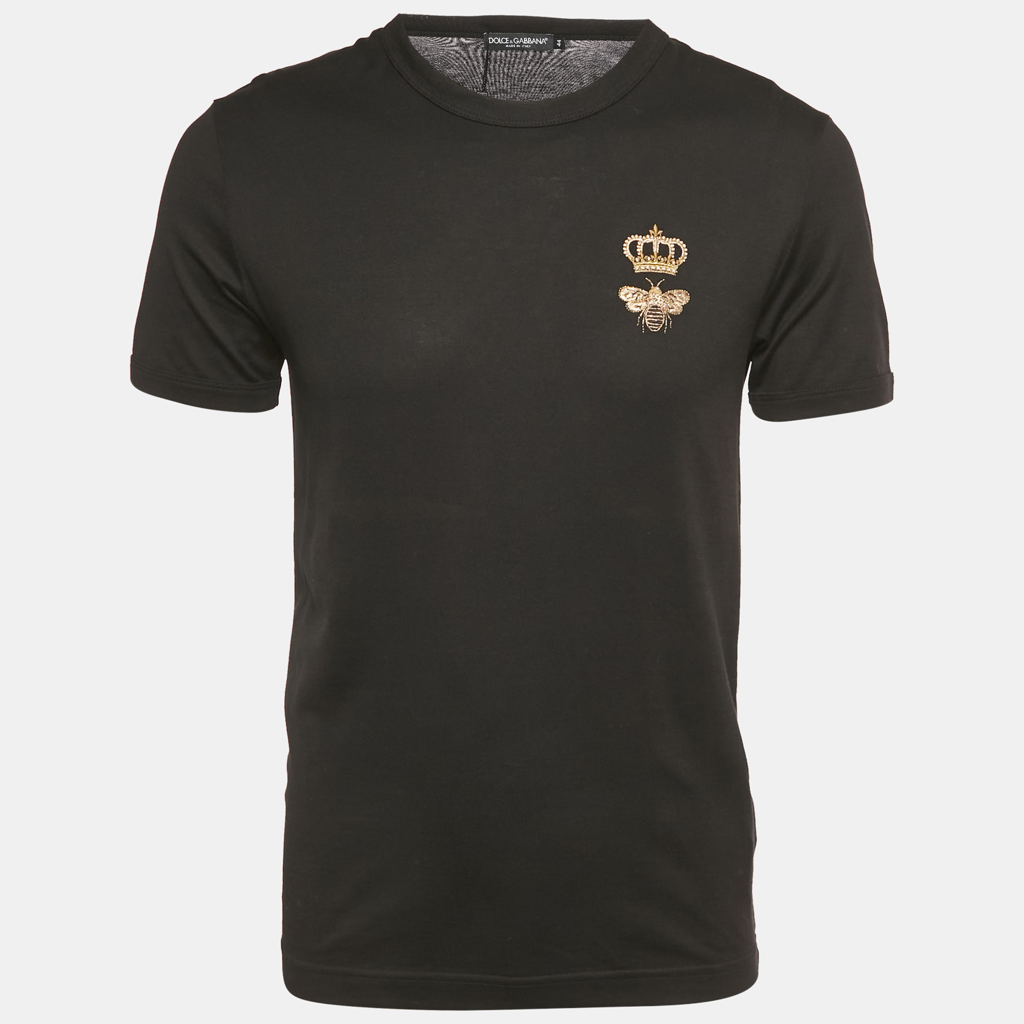 

Dolce & Gabbana Black Crown Embroidered Jersey T-Shirt XS