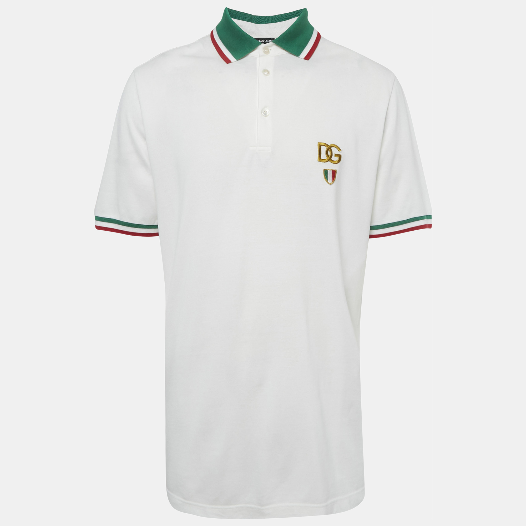 

Dolce & Gabbana White Logo Embroidered Pique Polo T-Shirt XXL