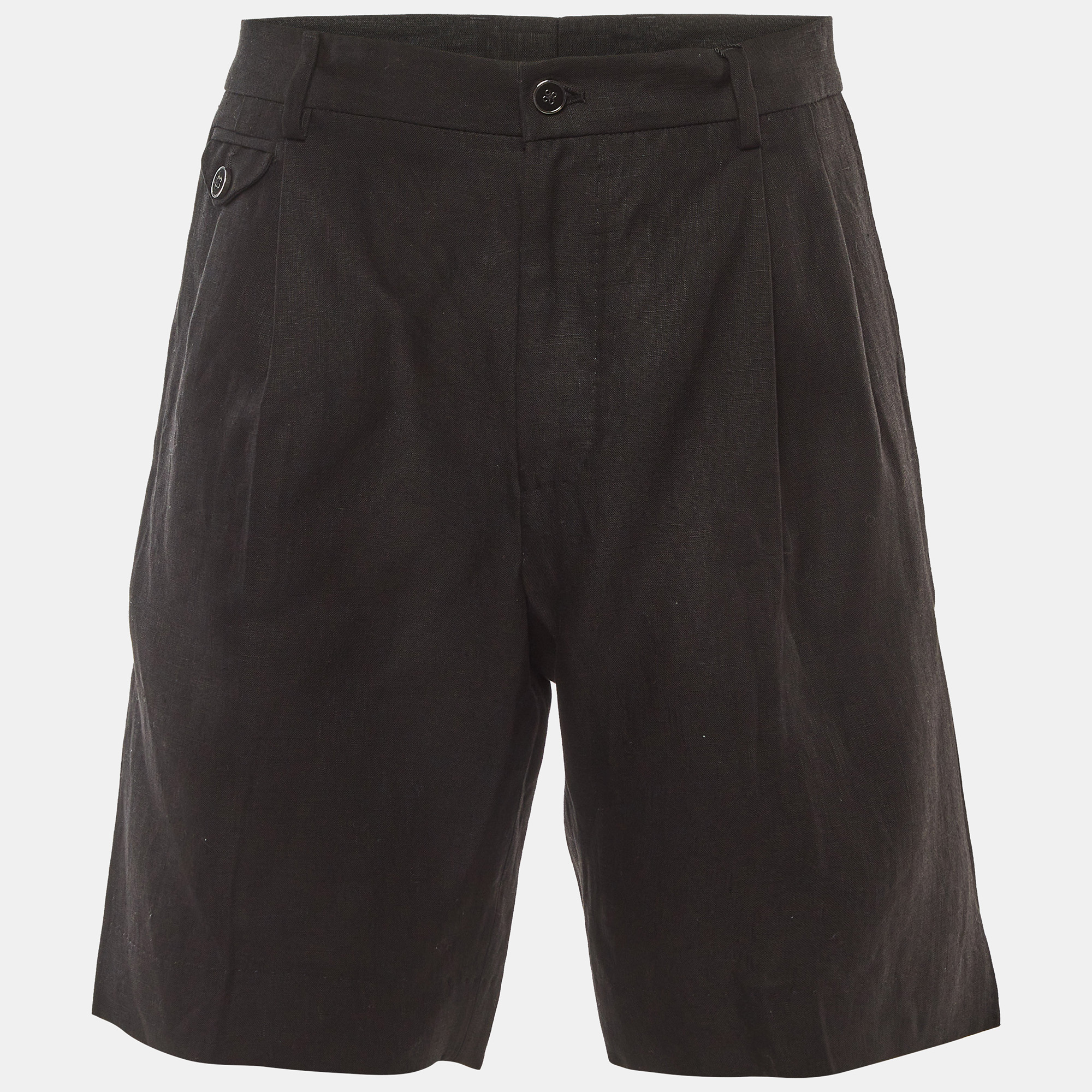 

Dolce & Gabbana Black Linen Pleated Bermuda Shorts M