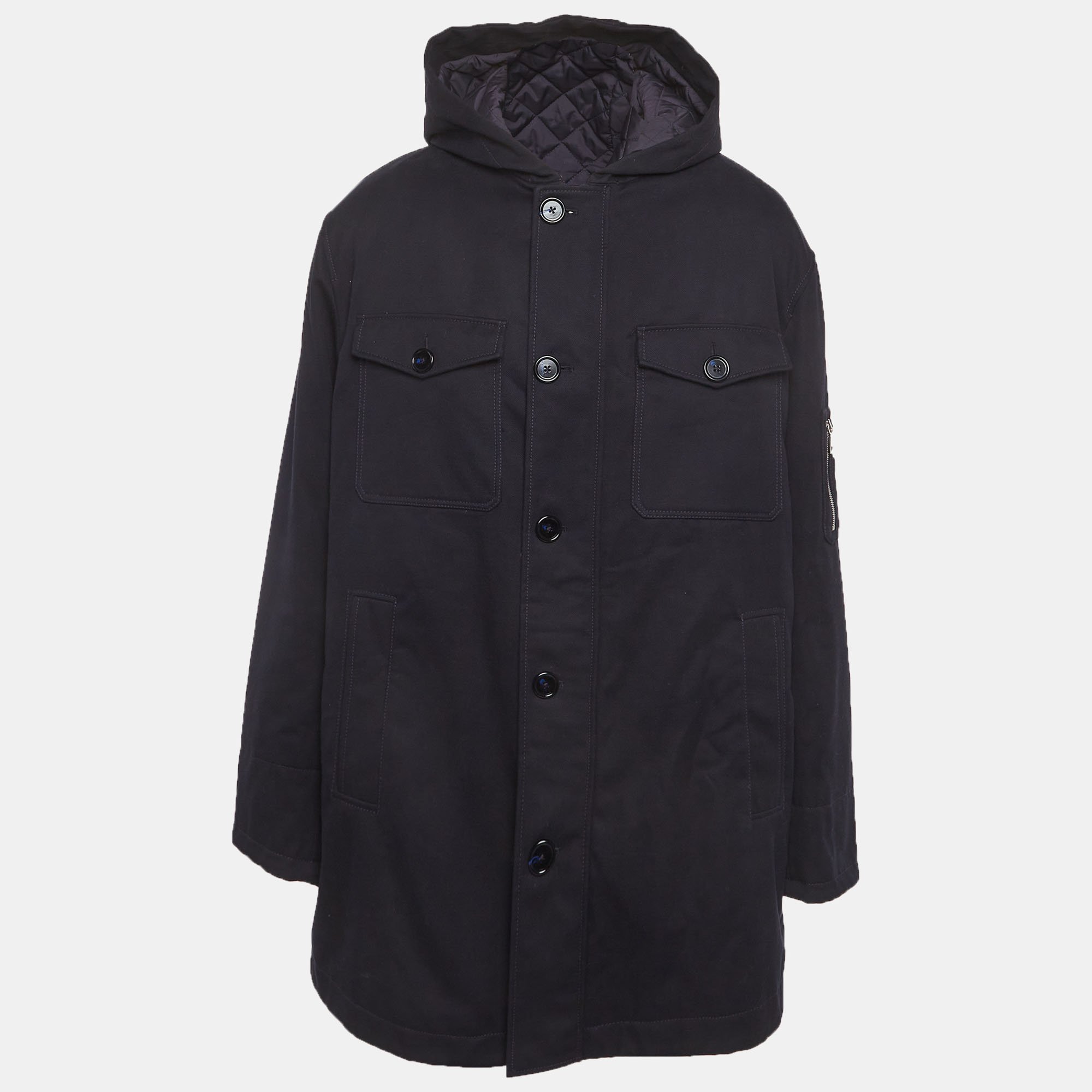 

Dolce & Gabbana Navy Blue Cotton Hooded Winter Jacket XXXL