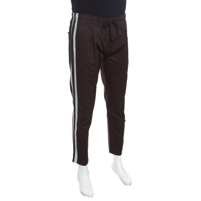 

Dolce & Gabbana Brown Cotton Side Stripe Detail Elastcized Waist Pants