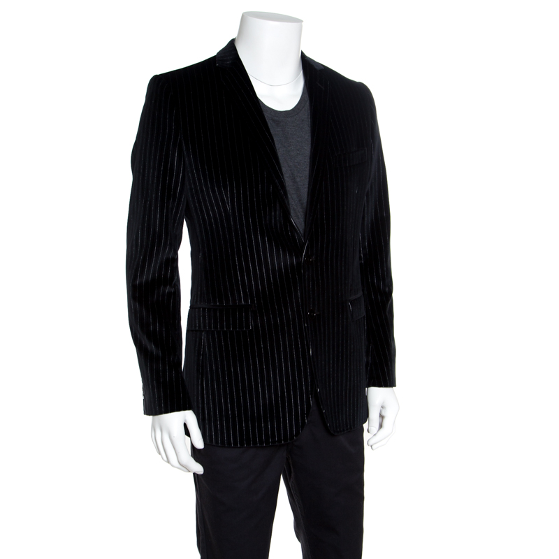 

Dolce and Gabbana Black Striped Velvet Martini Blazer