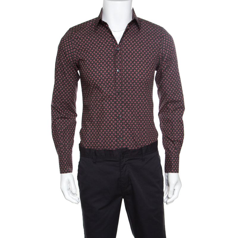 Pre Owned Dolce and Gabbana Gold Multicolor Geometric Printed Button Front Shirt S