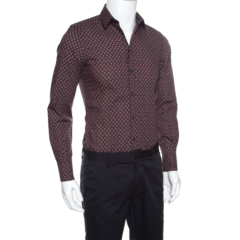 

Dolce and Gabbana Gold Multicolor Geometric Printed Button Front Shirt