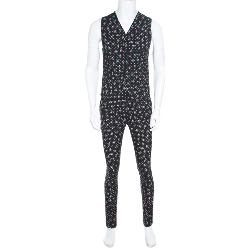 

Dolce and Gabbana Black Skull Printed Wool 3 Piece Suit