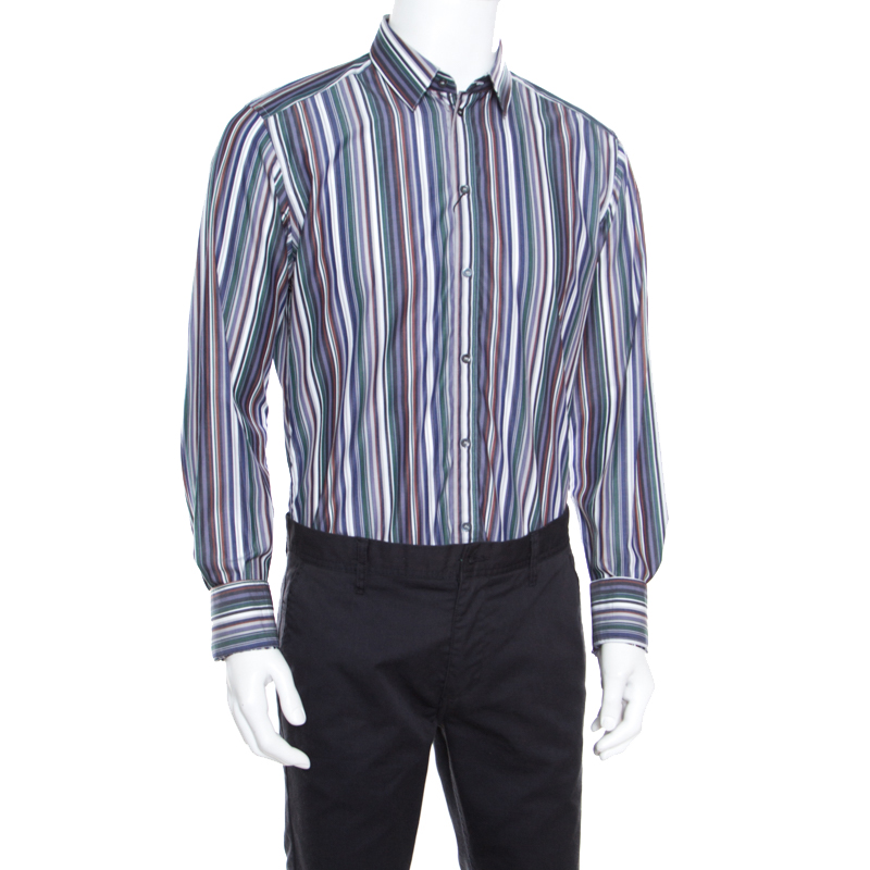 

Dolce and Gabbana Gold Multicolor Striped Cotton Johnny Depp Shirt