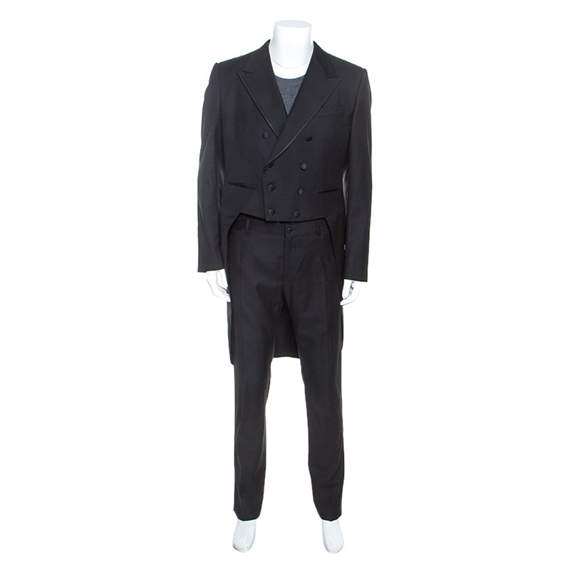 مملوكة مسبقًا Dolce & Gabbana Black Wool Three Piece Tailcoat Suit XL
