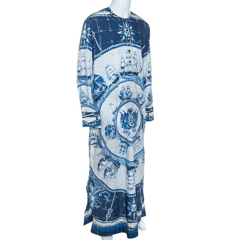 

Dolce and Gabbana Blue Printed Cotton Thobe