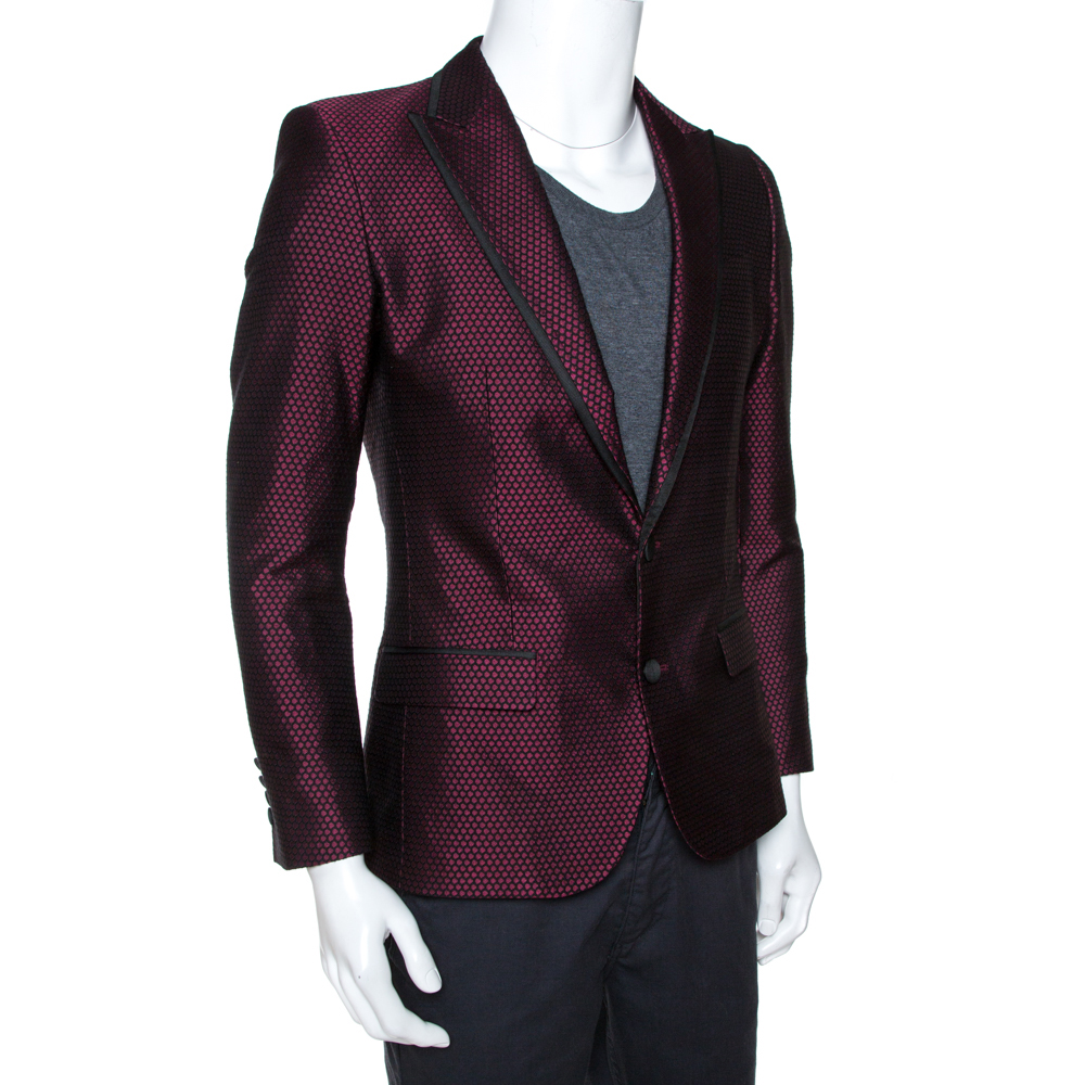 

Dolce & Gabbana Burgundy Textured Jacquard Tuxedo Jacket