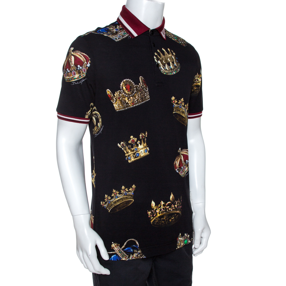 Dolce & Gabbana Black Crown Print Cotton Polo T-Shirt L Dolce & Gabbana |  TLC