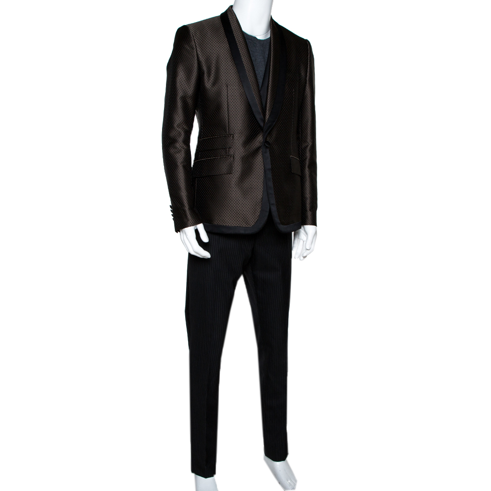 

Dolce & Gabbana Black & Brown Multi Fabric Three Piece Tuxedo Suit