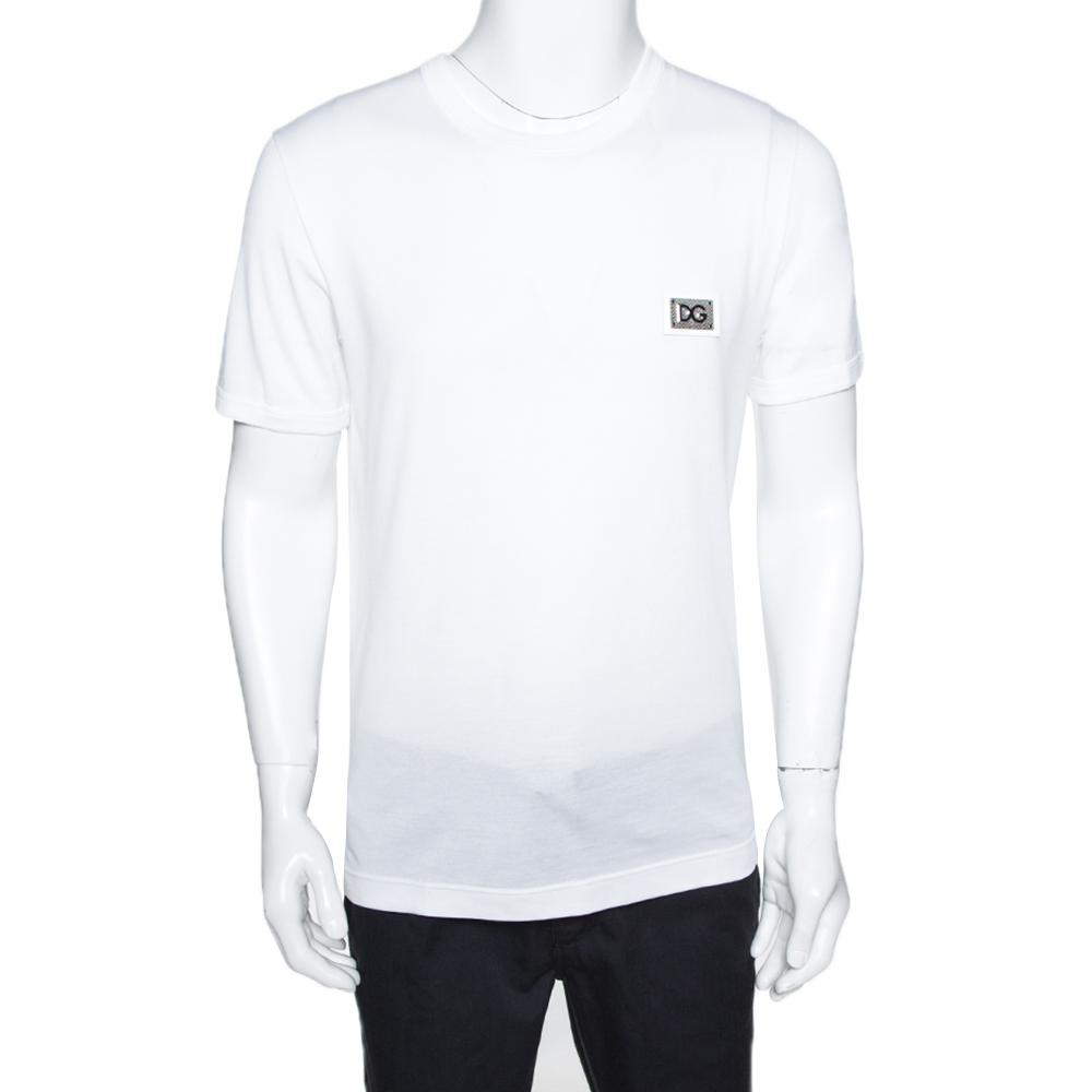 Dolce & Gabbana White Cotton Logo Patch T Shirt IT 52