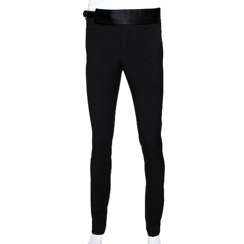 مملوكة مسبقًا Dolce & Gabbana Black Stretch Silk and Wool Blend Waistband Tailored Trousers IT 44