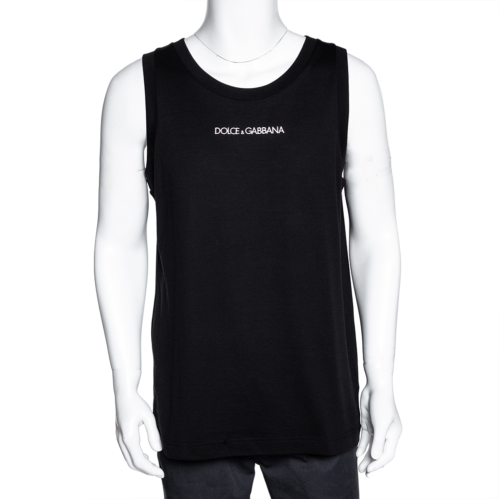 Dolce & Gabbana Black Cotton Logo Sleeveless T Shirt IT 46