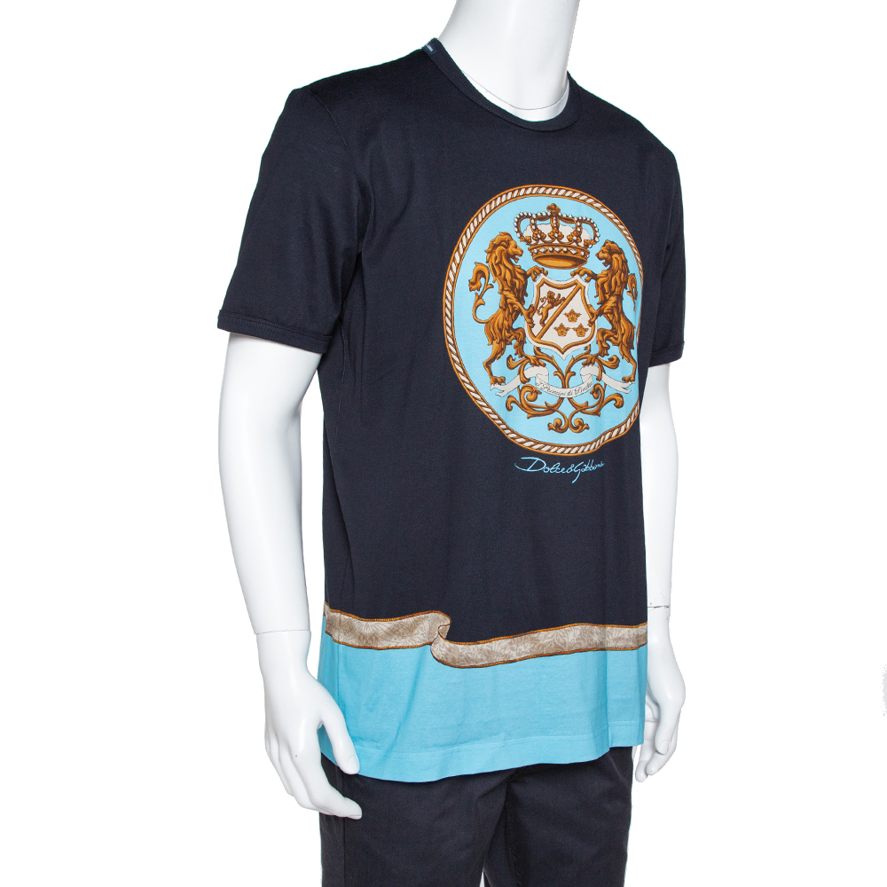 

Dolce & Gabbana Navy Blue Principi Di Sicilia Print Cotton T-Shirt 3XL
