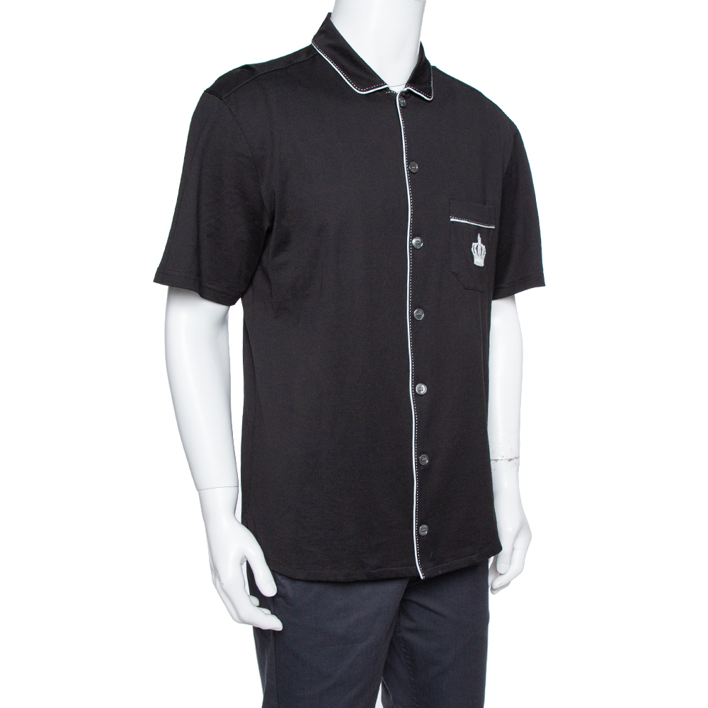 

Dolce & Gabbana Black Cotton Jersey Crown Embroidered Shirt