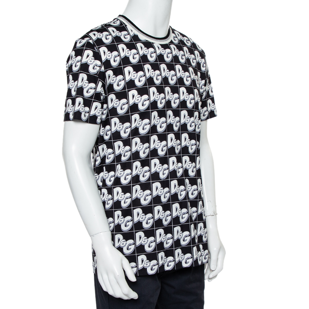 

Dolce & Gabbana Black/White All Over Print Cotton Crewneck T-Shirt