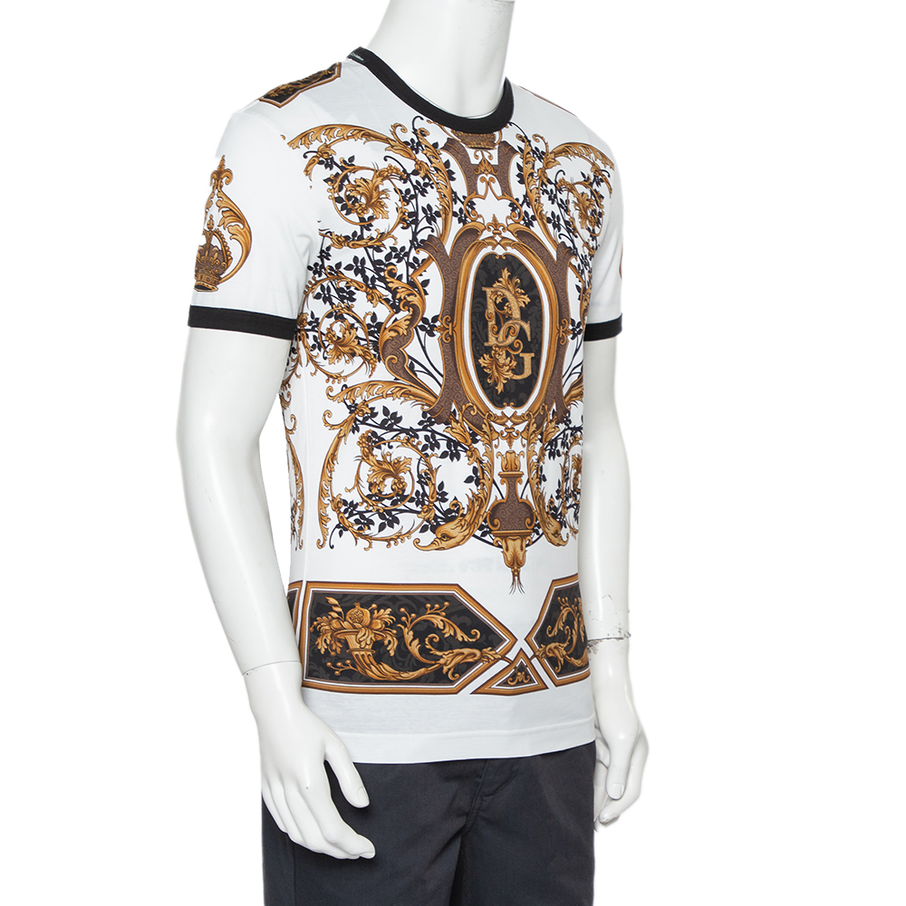 

Dolce & Gabbana White Logo Printed Cotton Crewneck T-Shirt