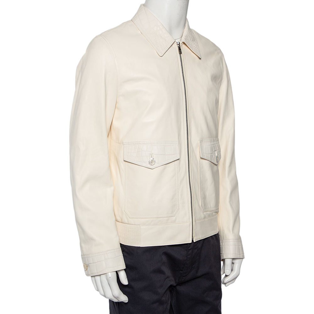 

Dolce & Gabbana White Alligator Leather Zip Front Jacket