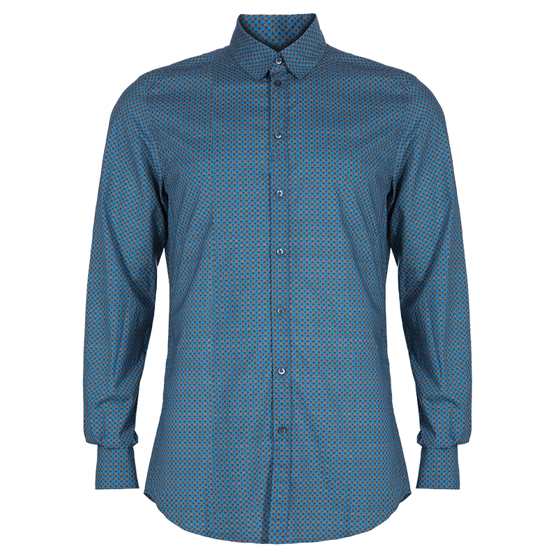 Pre Owned قميص دولتشي أند غابانا نقش تجريدي أزرق L