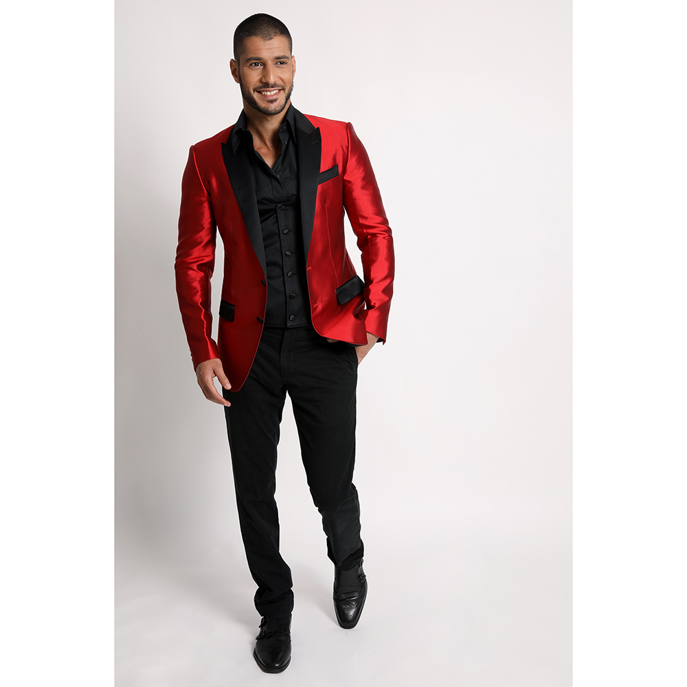Pre Owned Dolce & Gabbana Red Martini Satin Tuxedo Suit S (IT 46)