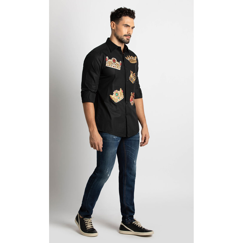 

Dolce & Gabbana Black Embroidered Crown Long Sleeve Shirt  (IT 40