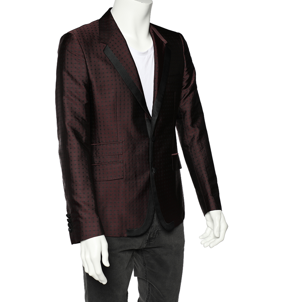 

Dolce & Gabbana Burgundy Polka Dotted Wool Single Breasted Blazer