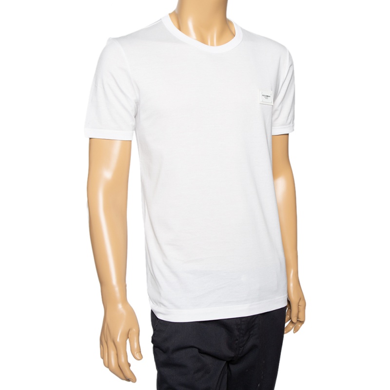 

Dolce & Gabbana White Cotton Logo Applique Detailed Crewneck T-Shirt