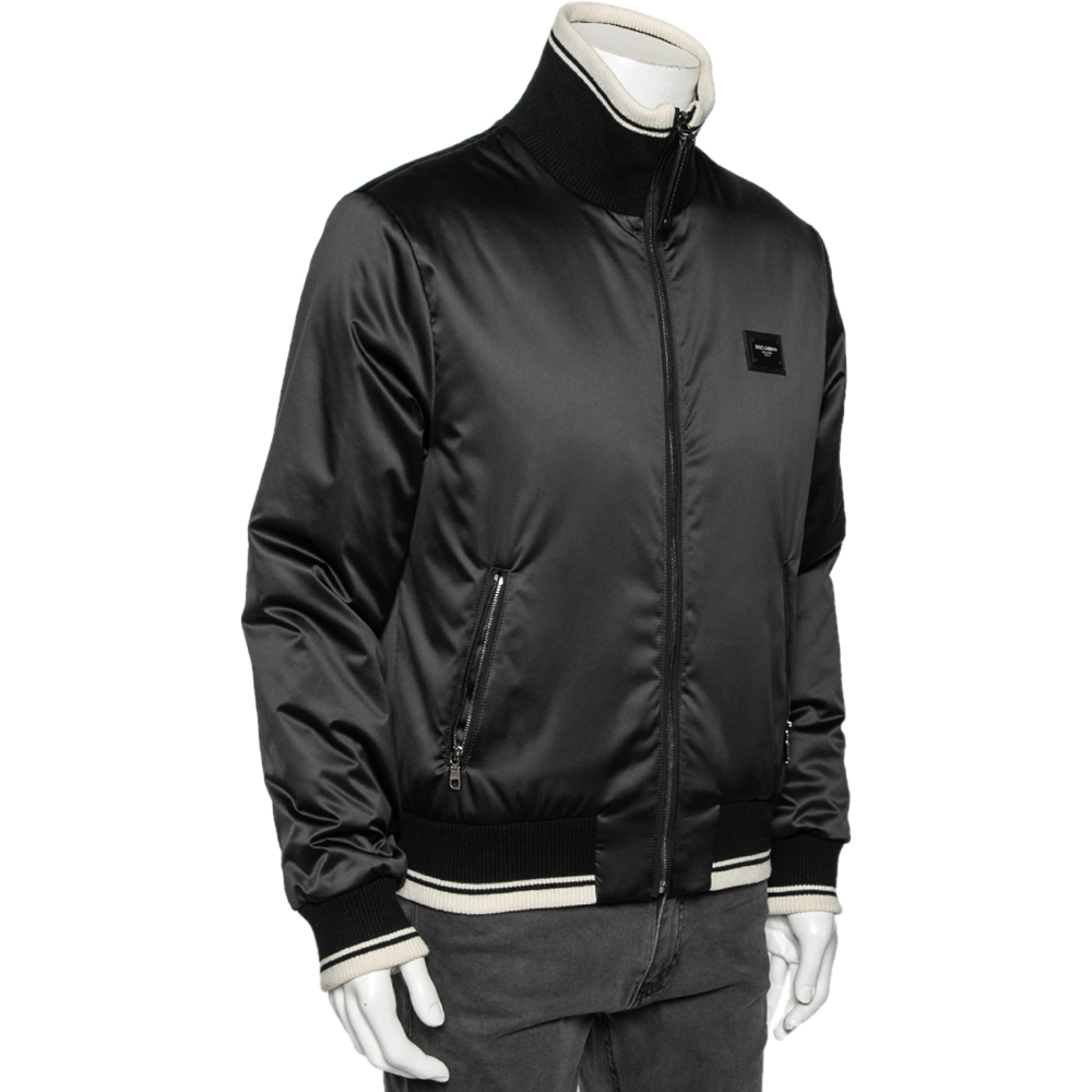 

Dolce & Gabbana Black Synthetic & Rib Knit Trimmed Bomber Jacket