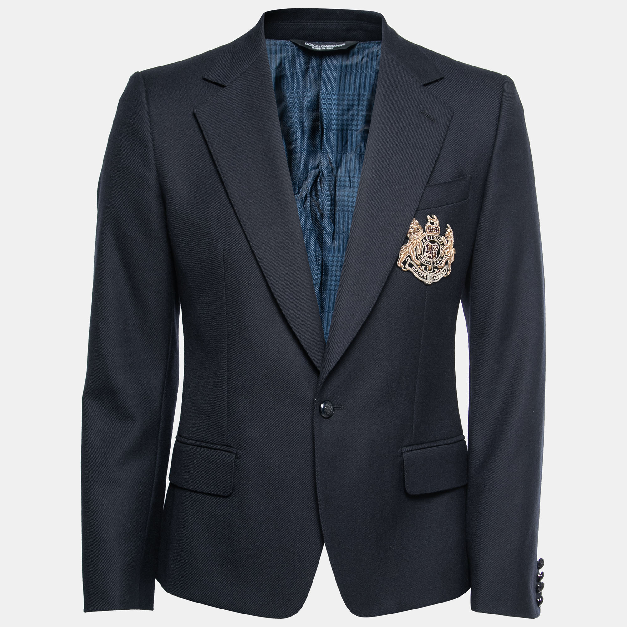Pre-owned Dolce & Gabbana Navy Blue Wool Logo-badge Blazer M