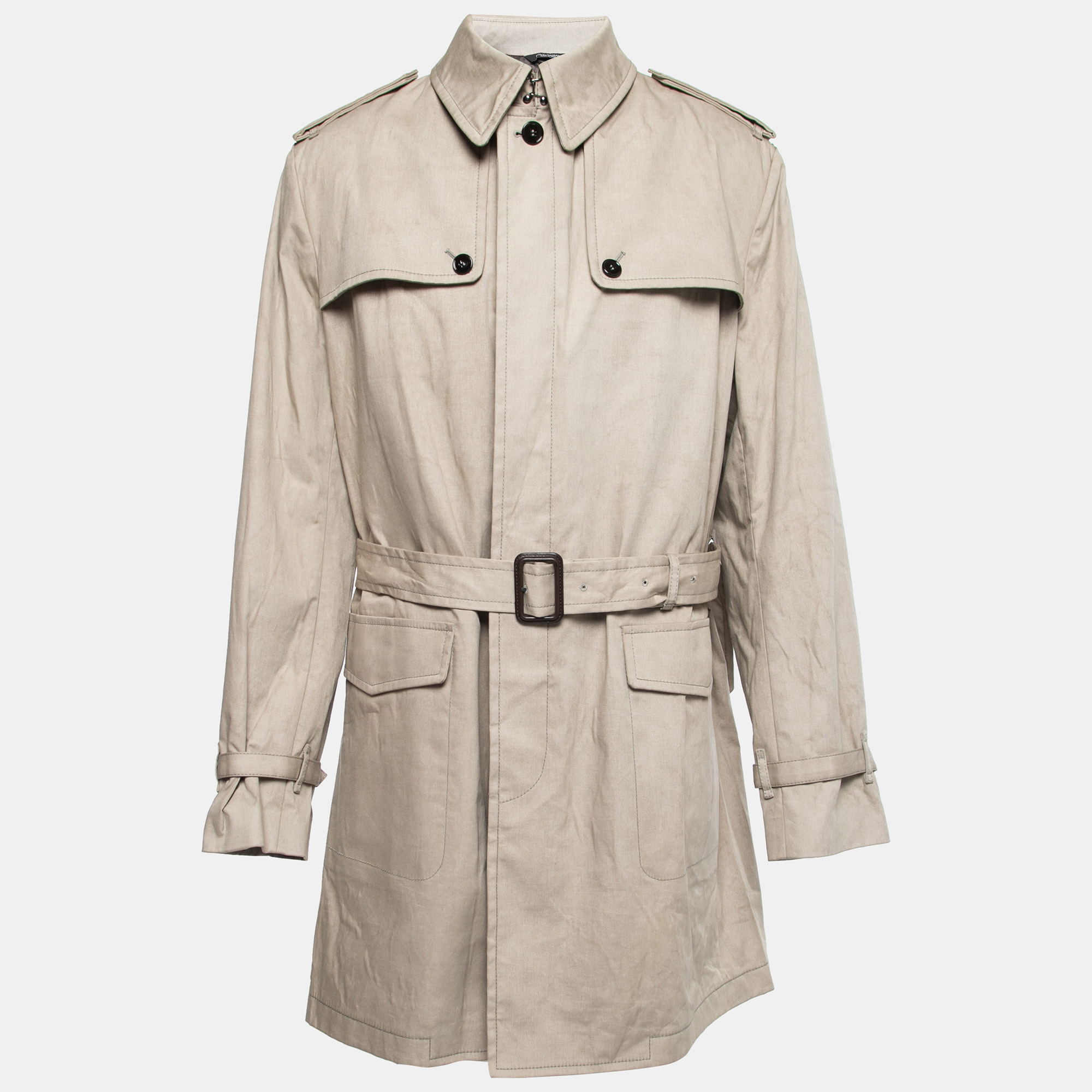 Pre-owned Dolce & Gabbana Sand Beige Cotton Belted Trench Coat 3xl