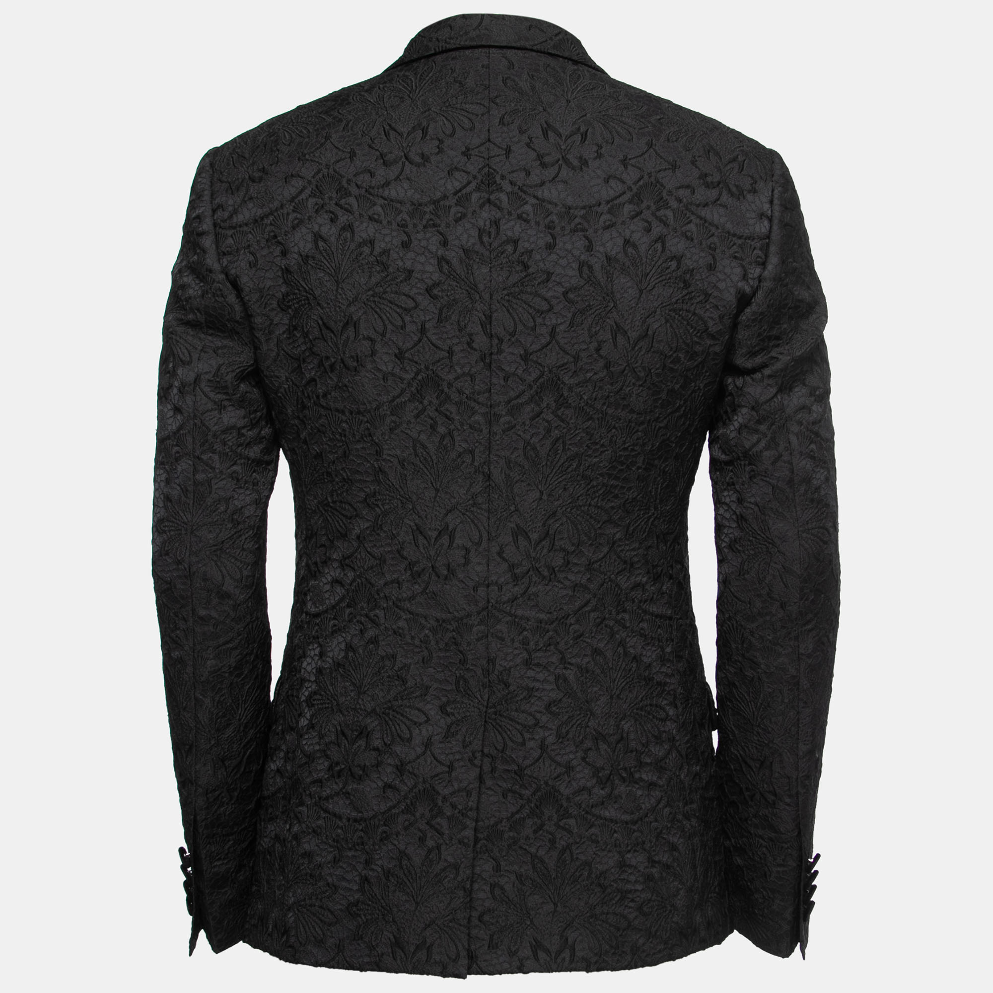 

Dolce & Gabbana Black Floral Jacquard Velvet Trim Tailored Blazer