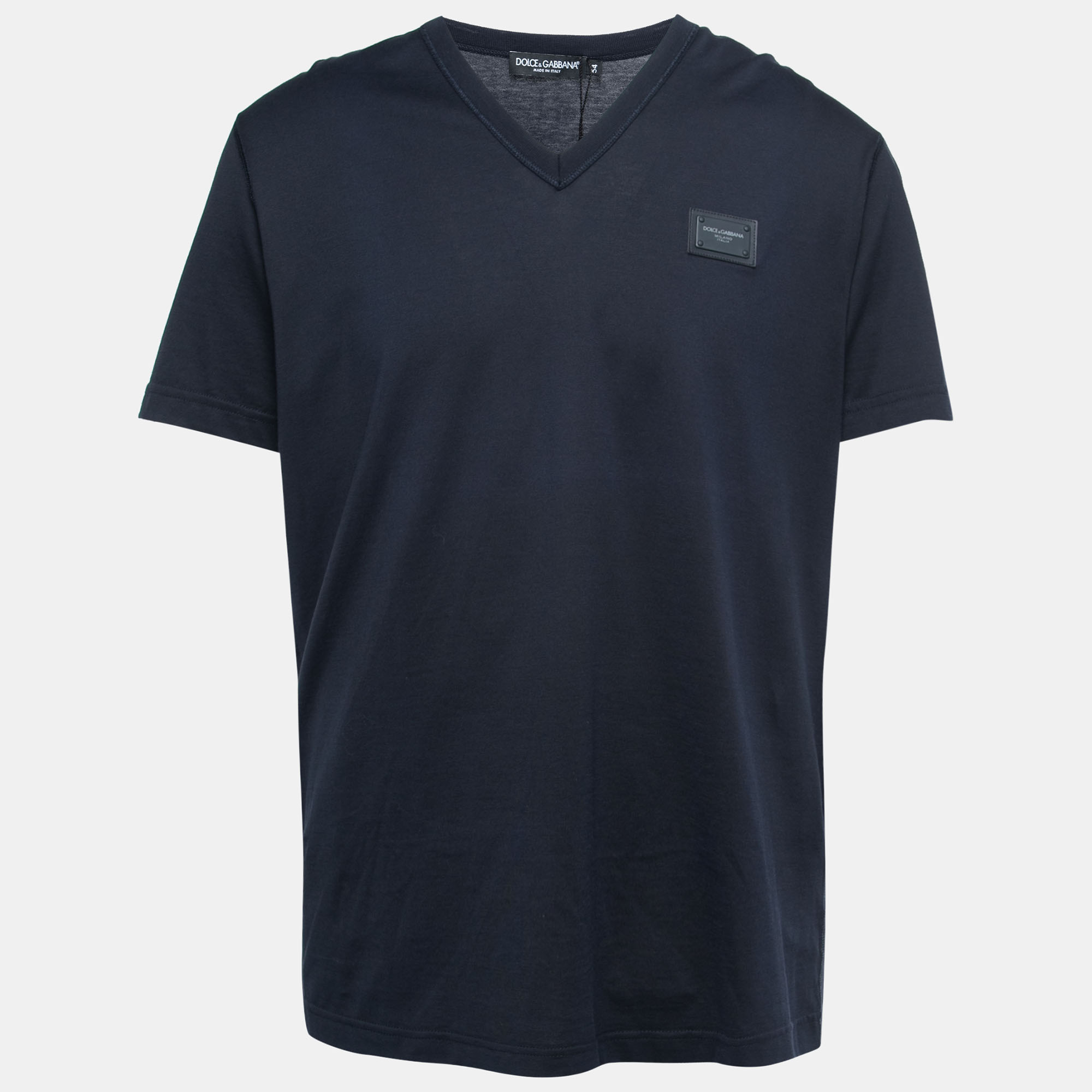 Pre-owned Dolce & Gabbana Navy Blue Cotton Logo Patch V-neck T-shirt 2xl