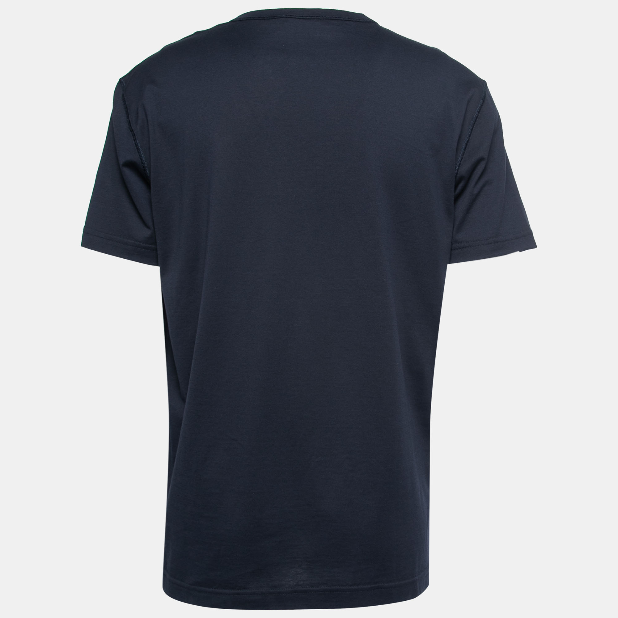 

Dolce & Gabbana Navy Blue Cotton Logo Patch V-Neck T-Shirt 2XL