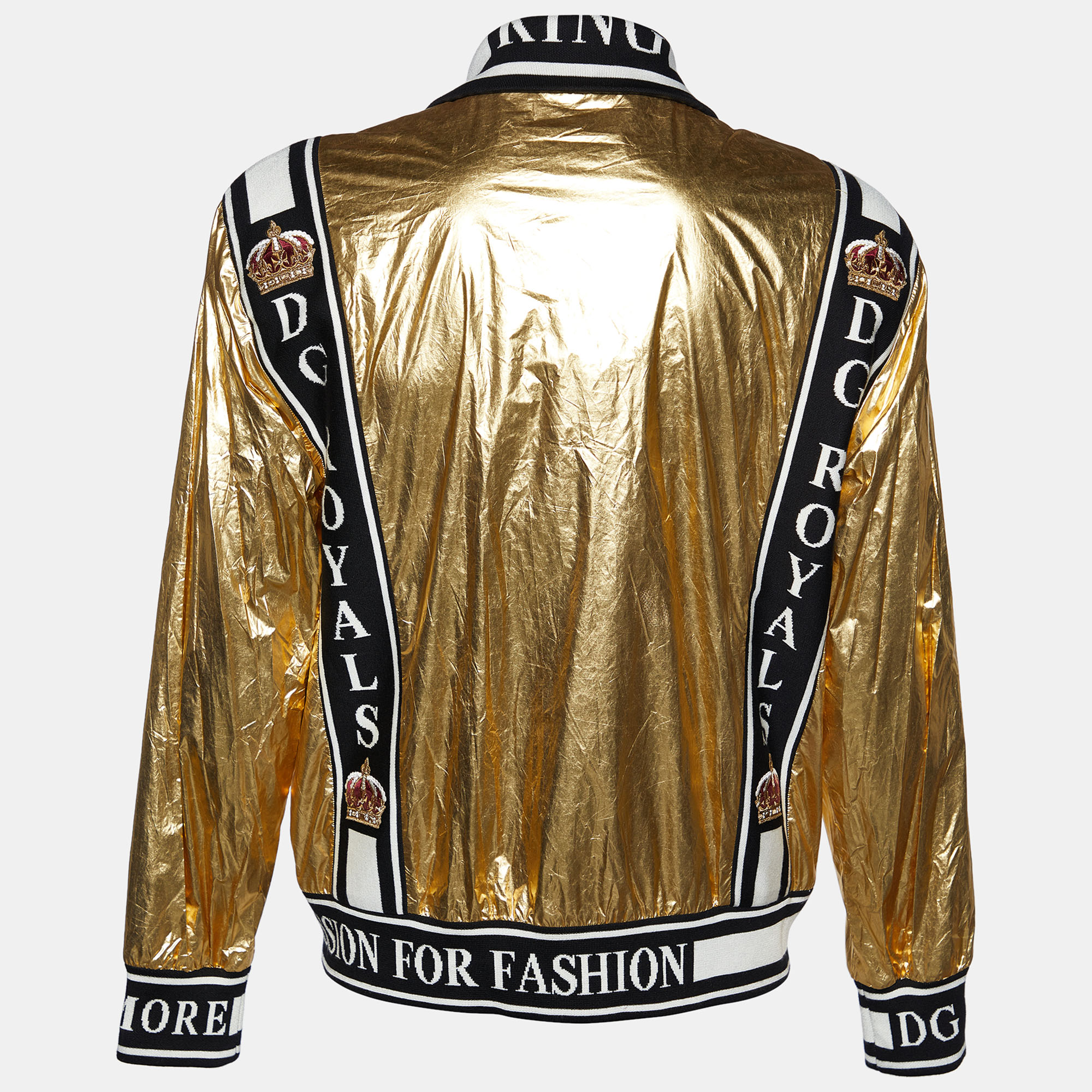 

Dolce & Gabbana Gold Metallic 'Just Be King' Foil Bomber Jacket