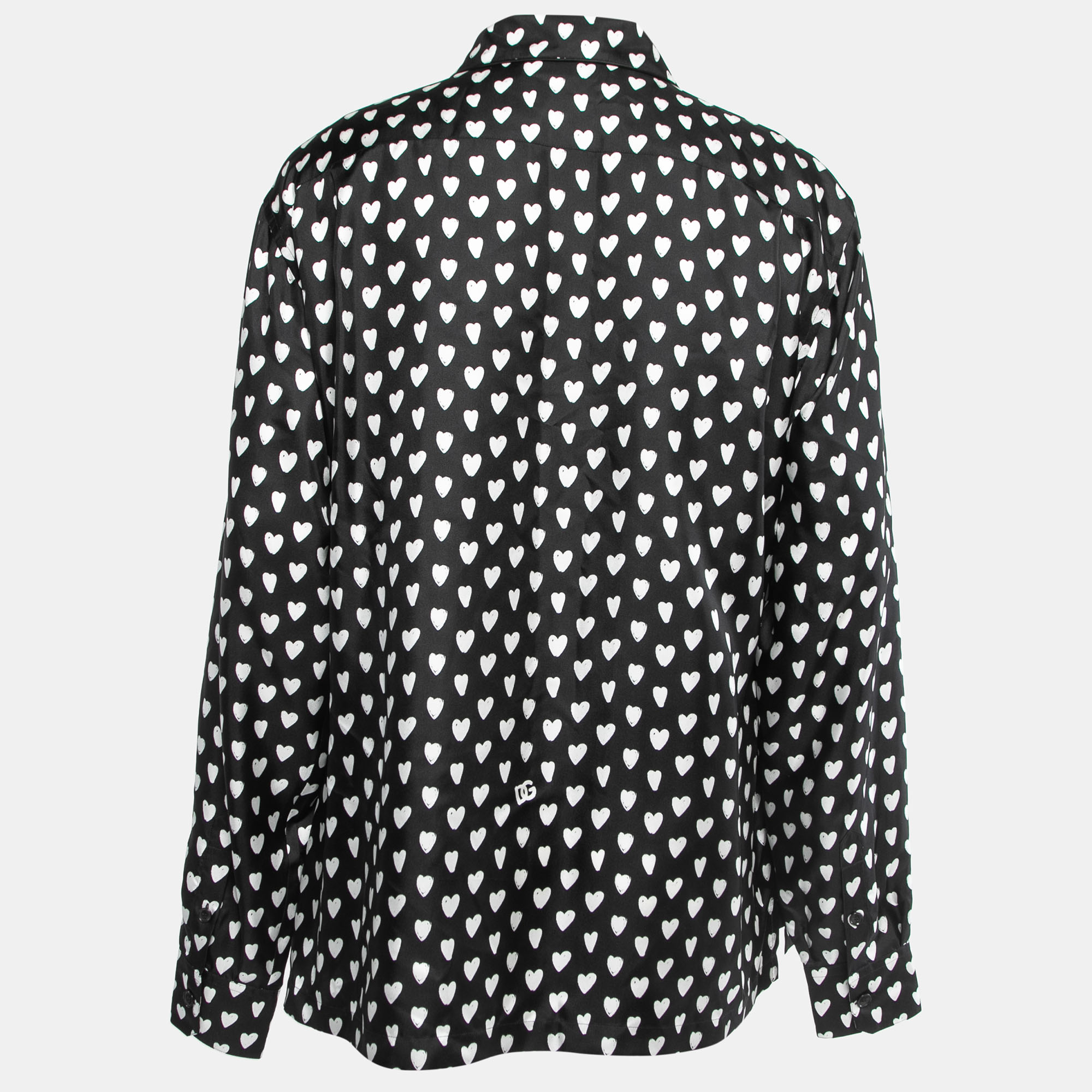 

Dolce & Gabbana Black/White Heart Print Silk Pajama Shirt