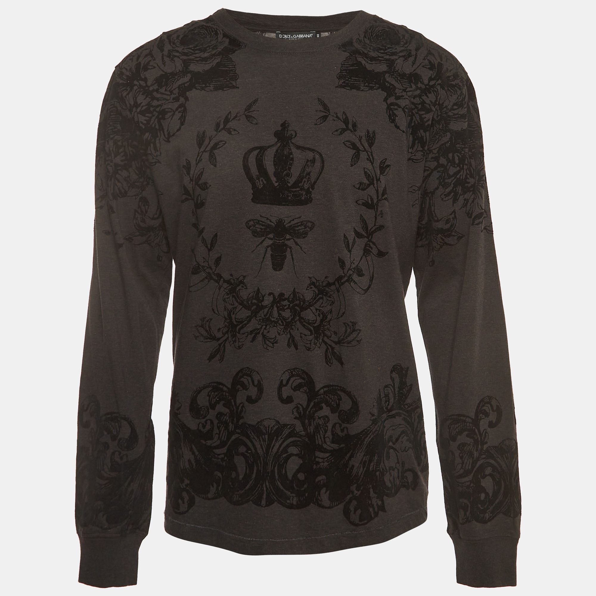 

Dolce & Gabbana Dark Grey Bee Crown Flock Print Cotton Jumper