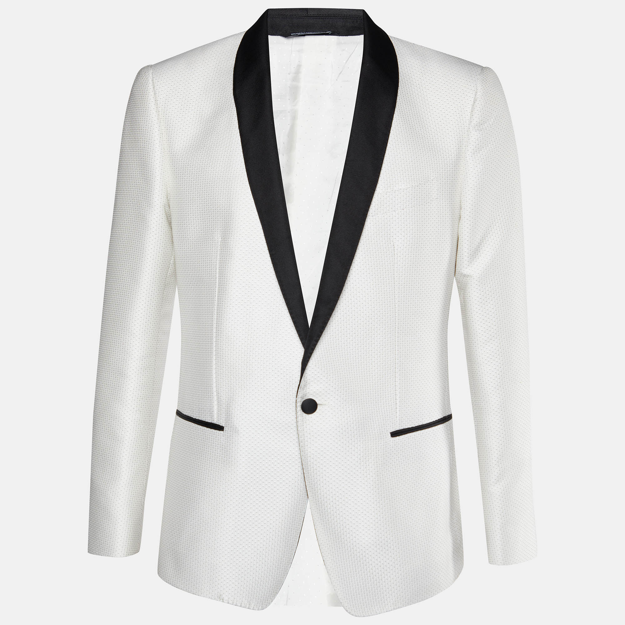 Pre Owned Dolce & Gabbana White Jacquard Martini Tuxedo Jacket L