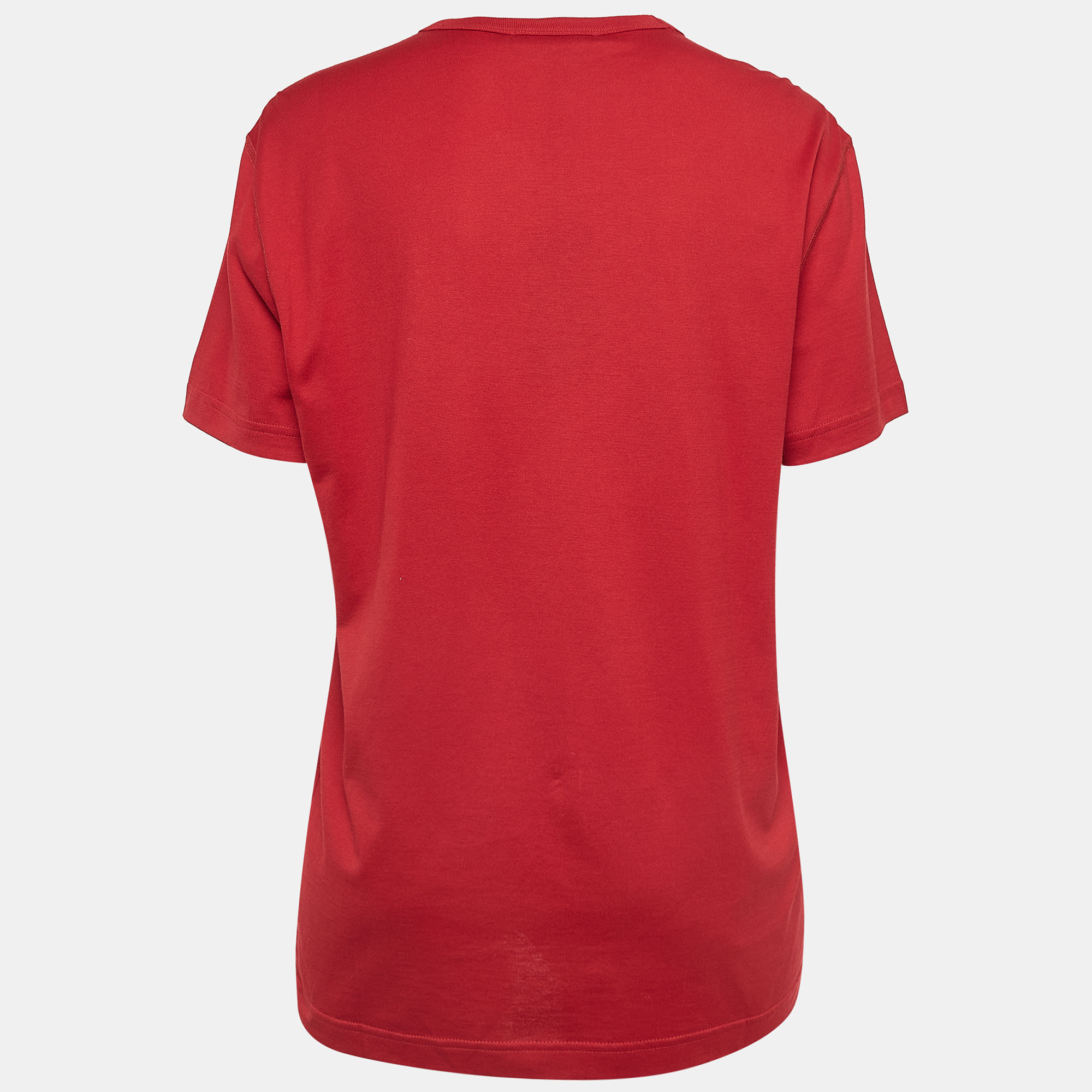 

Dolce & Gabbana Red Cotton Logo Patch Round Neck T-Shirt