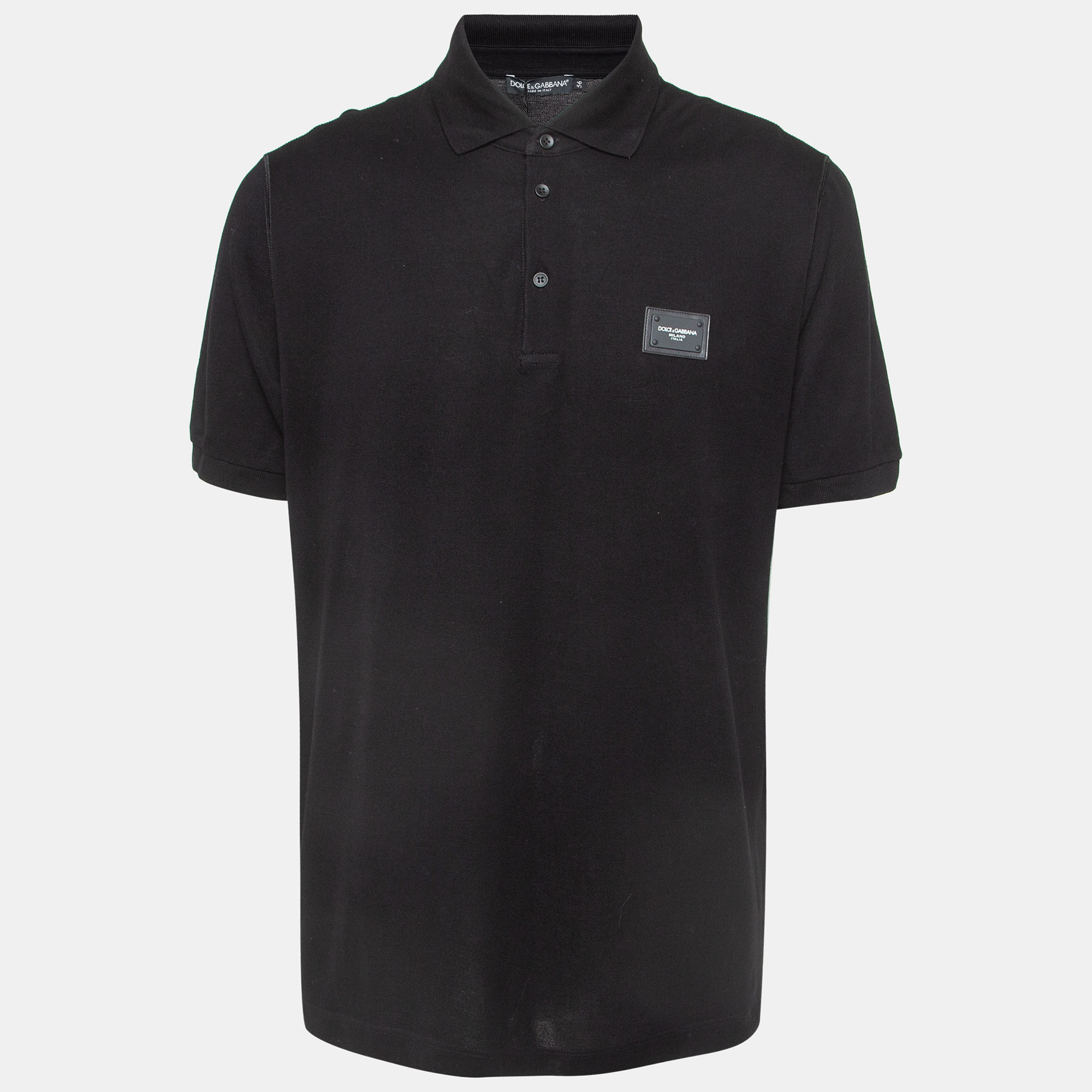 Pre Owned Dolce & Gabbana Black Logo Applique Cotton Short Sleeve Polo T-Shirt XXXL