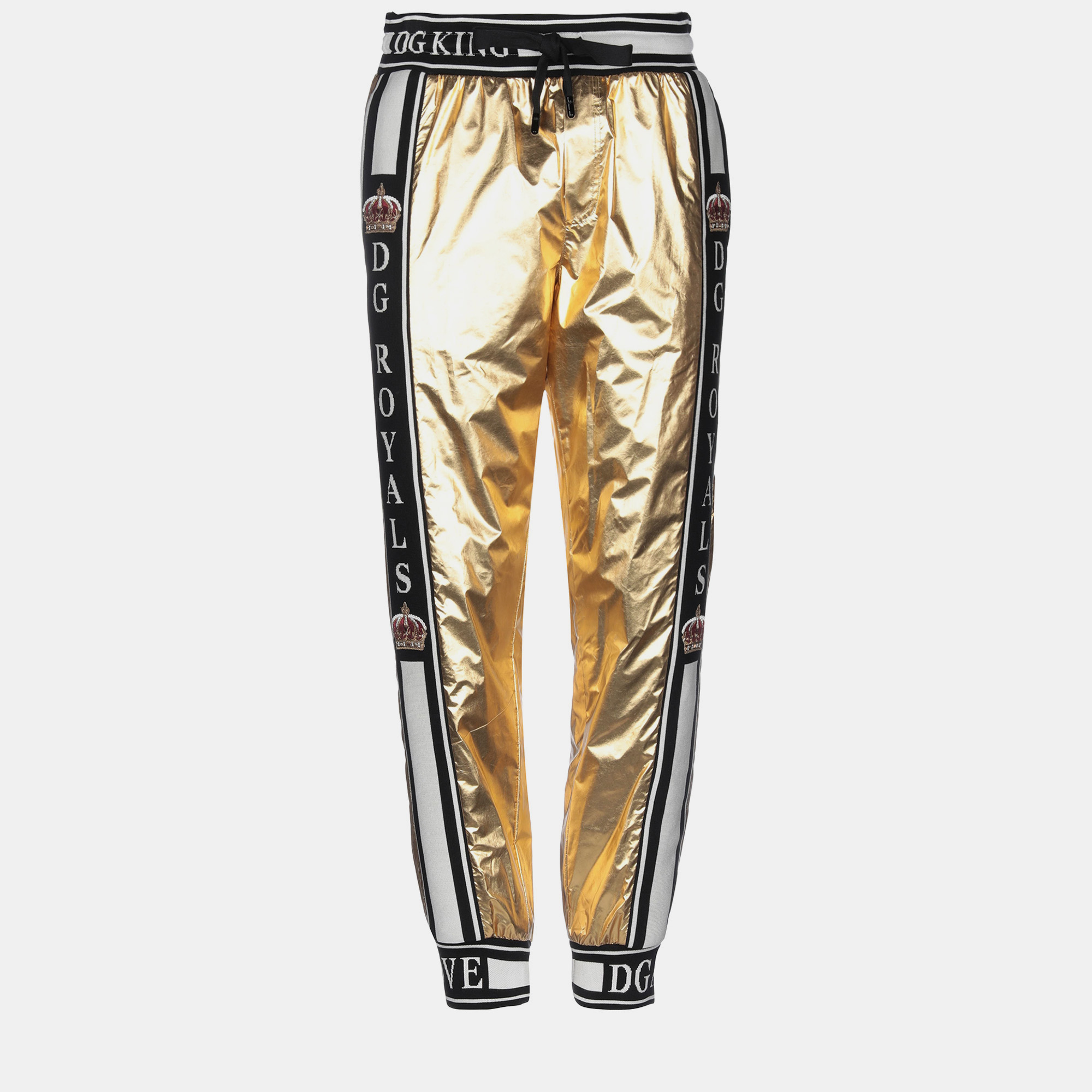 Pre-owned Dolce & Gabbana Polyester Pants 48 In Metallic