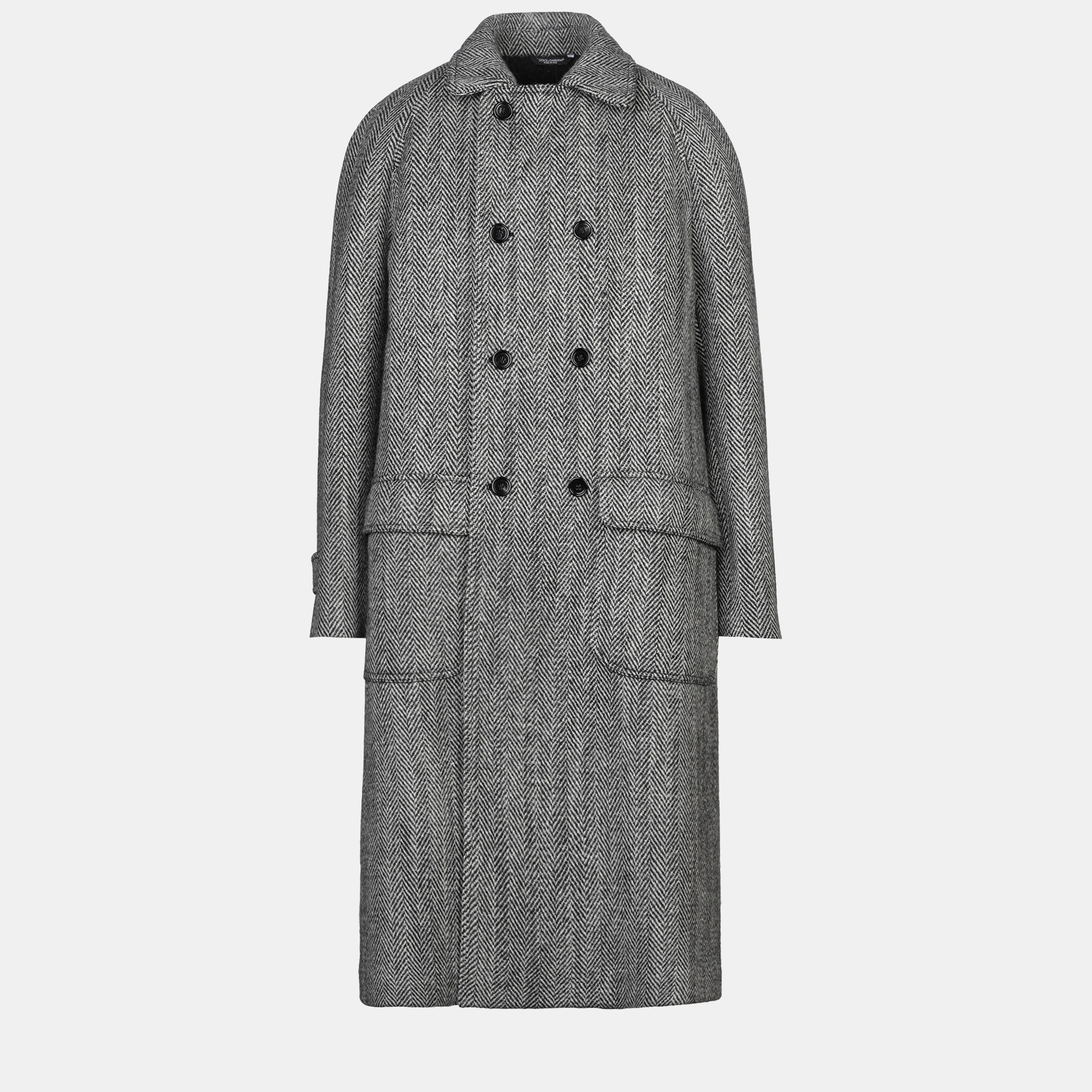 Pre-owned Dolce & Gabbana Virgin Wool Coat 46 In Grey