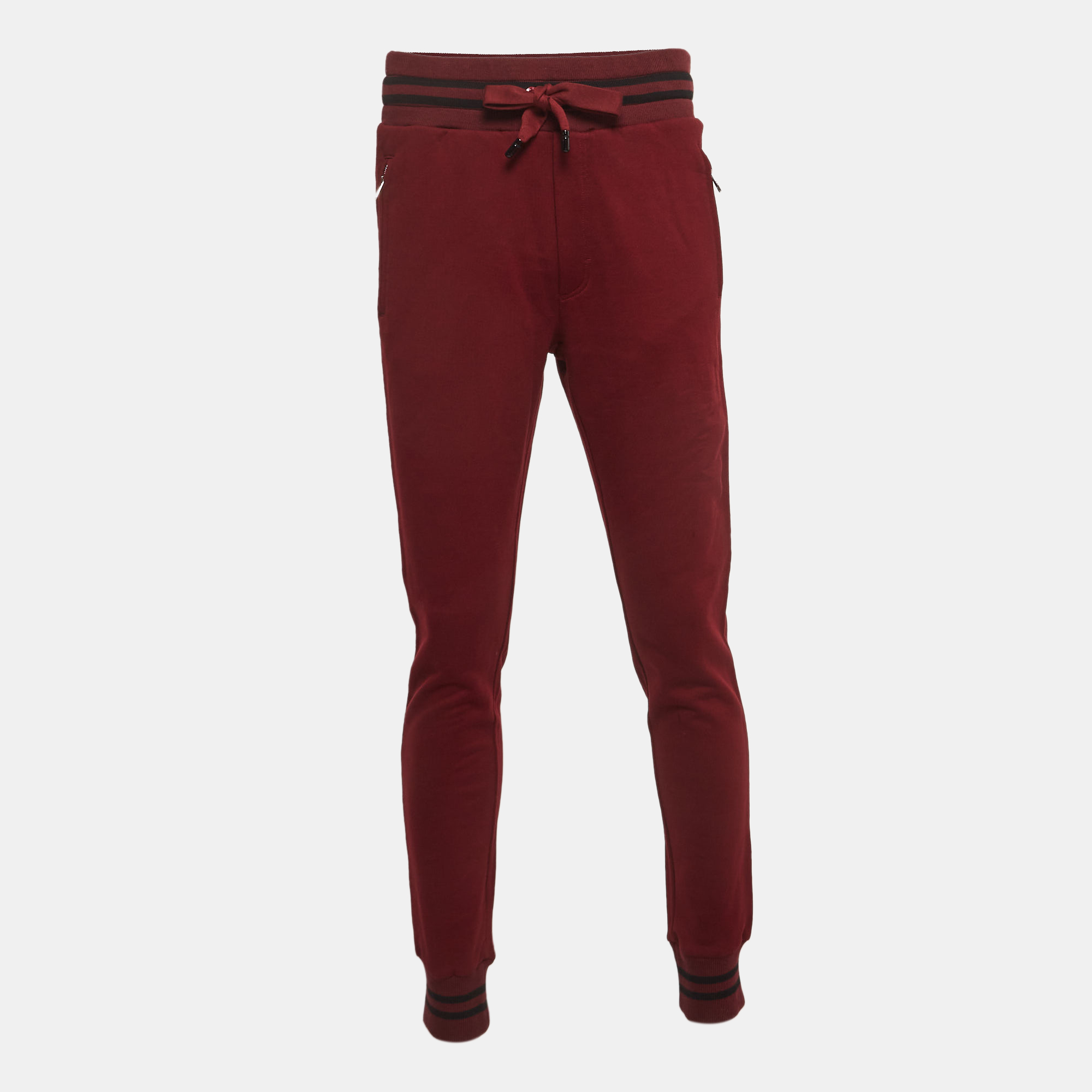 Pre-owned Dolce & Gabbana Burgundy Cotton Knit Drawstring Joggers S