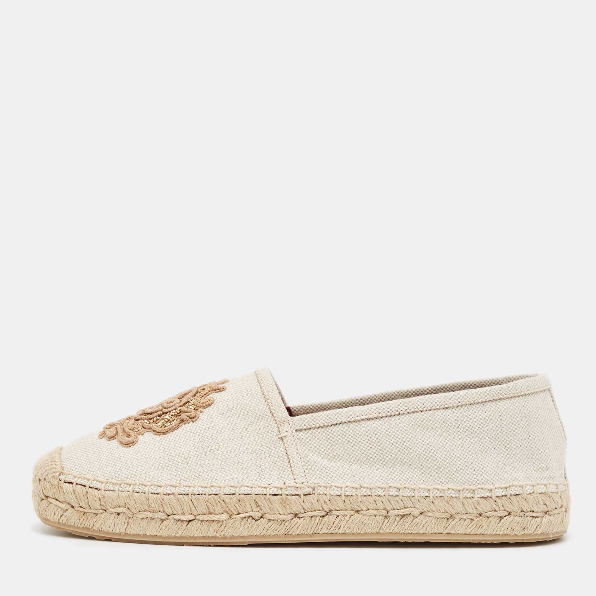 

Dolce & Gabbana Beige Canvas Embroidered Slip On Espadrilles Size 40