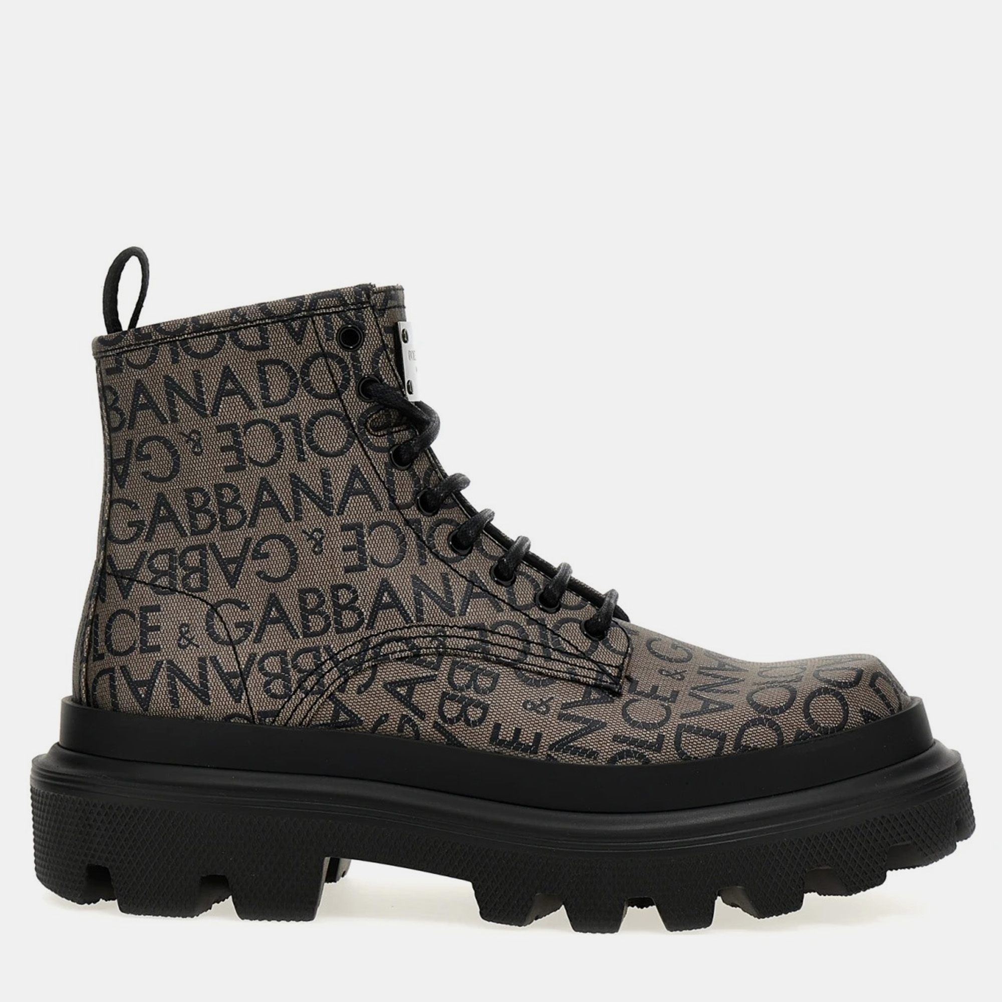 

Dolce & Gabbana Brown Black Jacquard Logo Combat Boots Men’s