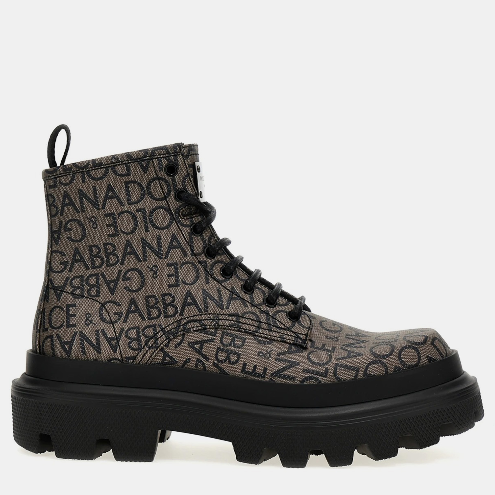 

Dolce & Gabbana Jacquard Logo Combat Boots IT 39.5, Black