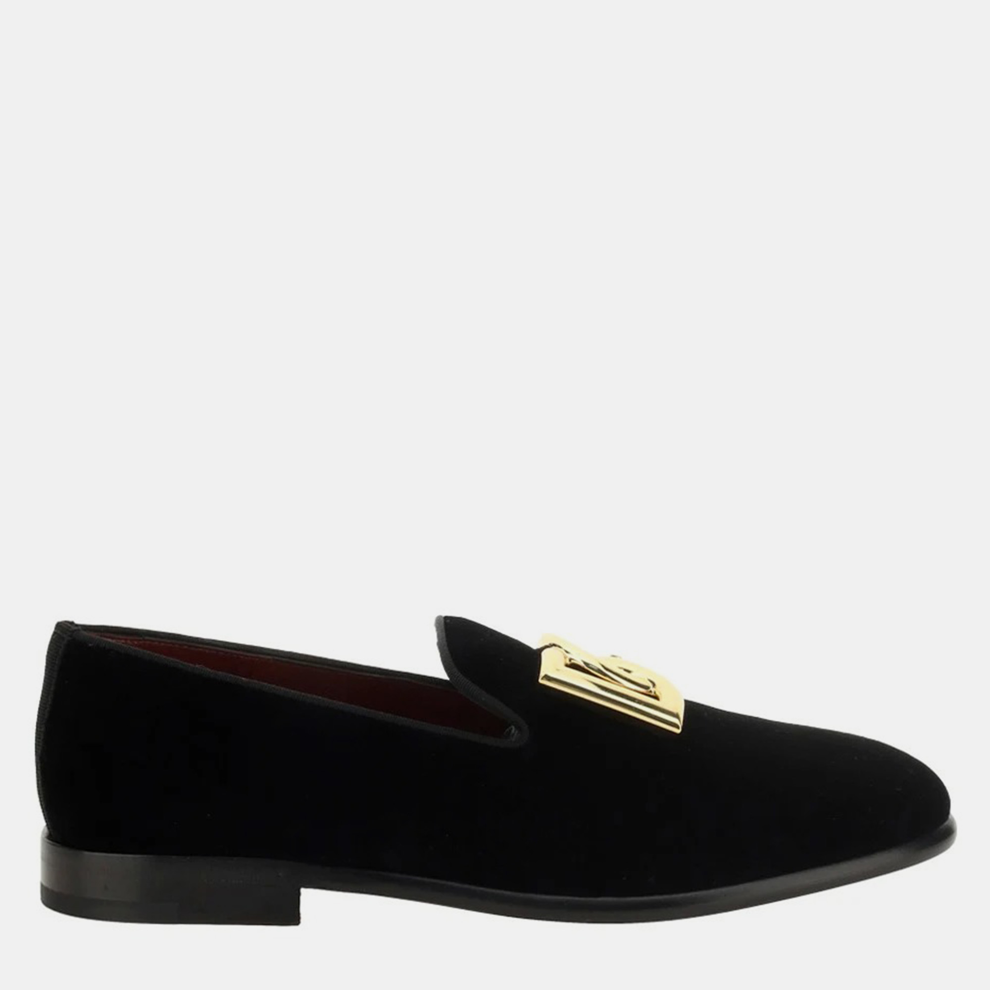 

Dolce & Gabbana Black DG Logo Plaque Slip-on Loafers IT 40