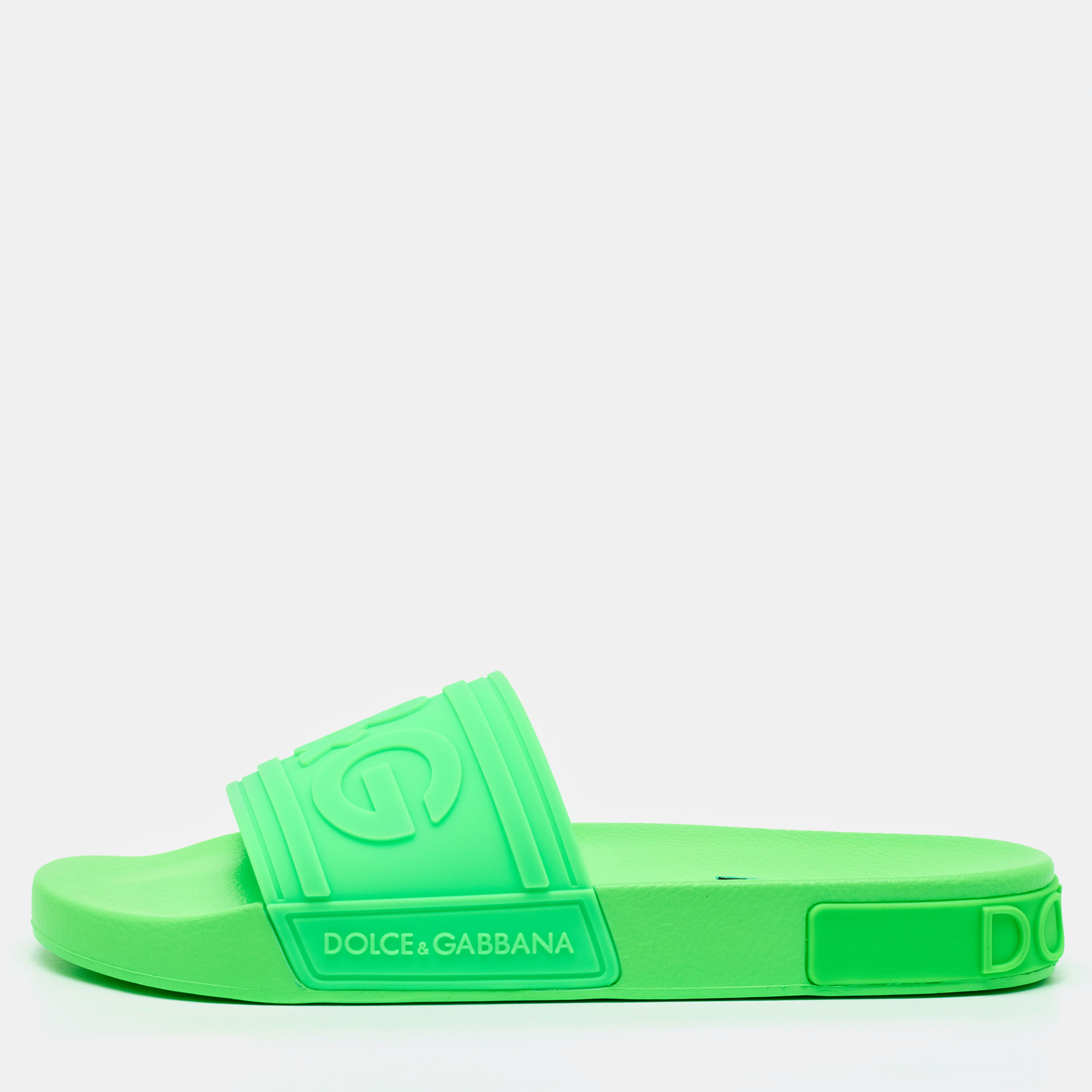 

Dolce & Gabbana Green Rubber Logo Flat Slides Size