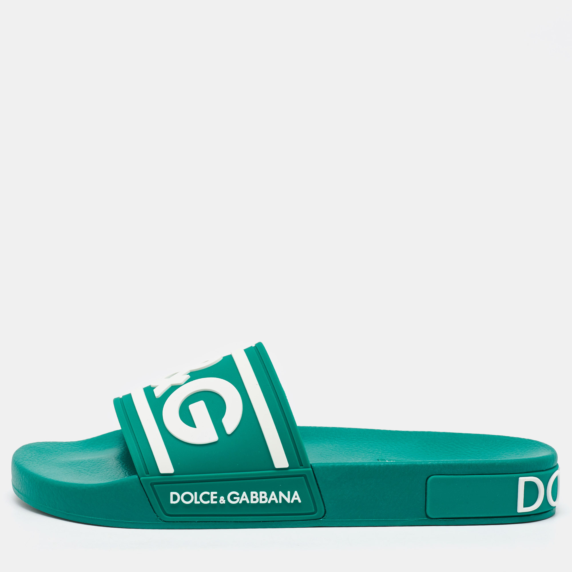

Dolce & Gabbana Dark Green Rubber Logo Flat Slides Size