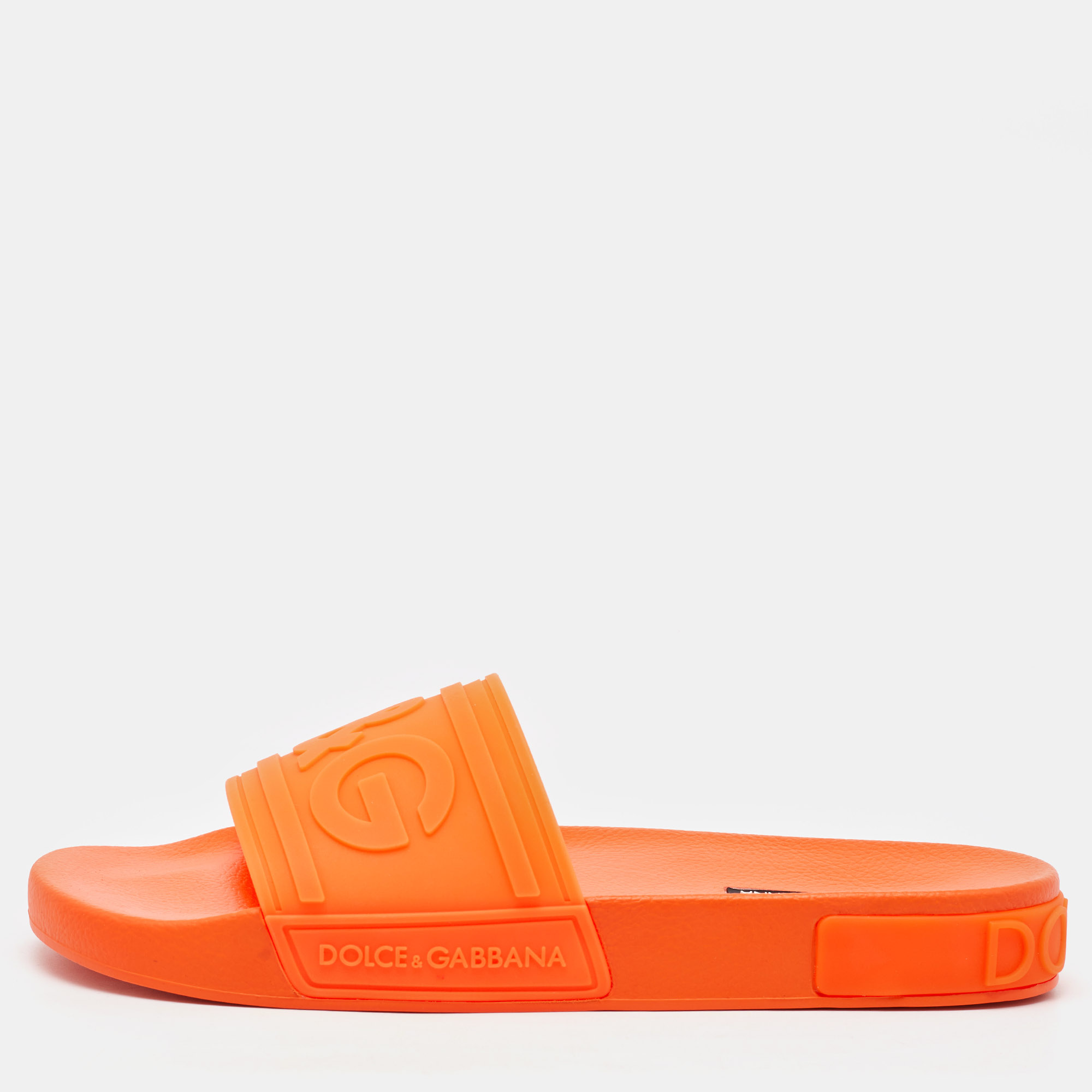 

Dolce & Gabbana Neon Orange Rubber Logo Flat Slides Size
